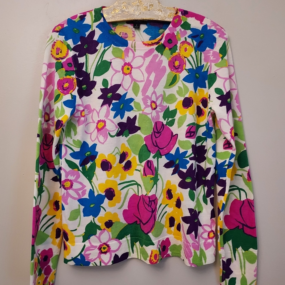 J. Crew Floral Pullover Merino Wool Sweater Size Small Crewneck - Picture 5 of 12